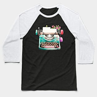 Cool Vintage Colorful Typewriter with Hearts Author Writer Baseball T-Shirt